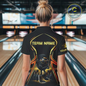 Black and Gold Funny bowling ball and pins Bowling shirts for Women Custom cool bowling team jerseys NQS10273