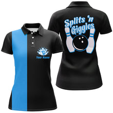 Load image into Gallery viewer, Splits'n Giggles Bowling polo, 1/4 zip Shirt For Women Personalized black blue retro bowling Jersey NQS8487