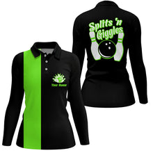 Load image into Gallery viewer, Splits'n Giggles Bowling polo, 1/4 zip Shirt For Women Personalized Black Green retro bowling Jersey NQS8488