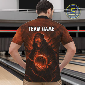 Orange Thunder Lightning Skull Reaper Bowling Shirts For Men Custom Halloween Team Bowling Jerseys NQS10680