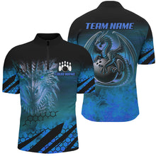 Load image into Gallery viewer, Black And Blue Custom Dragon Flame Bowling Shirts For Men, Dragon Fire Bowling Team Shirts NQS8498