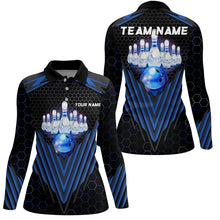 Load image into Gallery viewer, Black and Blue Women Bowling Polo, Quarter zip shirts Custom Team Bowling Jerseys, Bowling uniforms NQS8976