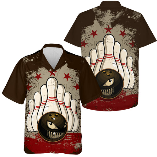 Personalized vintage Hawaiian Shirt for men custom name retro bowling Quarter Zip shirts team bowling NQS4580