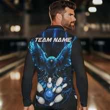 Load image into Gallery viewer, Custom Blue Lightning Thunder Eagle Men Bowling Polo, Quarter Zip Shirts Bowling Team Jerseys Outfits NQS9577