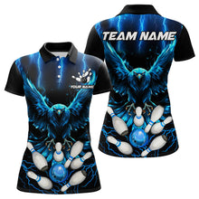 Load image into Gallery viewer, Custom Blue Lightning Thunder Eagle Women Bowling Polo, Quarter Zip Shirts Bowling Team Jersey Outfits NQS9577