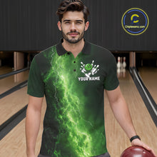 Load image into Gallery viewer, Men's Bowling Shirts Custom Green Lightning Thunder Bowling Team Jersey, gift for team Bowlers NQS10910