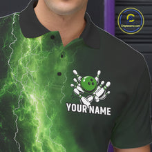 Load image into Gallery viewer, Men's Bowling Shirts Custom Green Lightning Thunder Bowling Team Jersey, gift for team Bowlers NQS10910