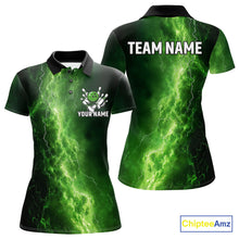 Load image into Gallery viewer, Women's Bowling Shirts Custom Green Lightning Thunder Bowling Team Jersey, gift for team Bowlers NQS10910