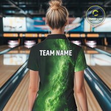 Load image into Gallery viewer, Women's Bowling Shirts Custom Green Lightning Thunder Bowling Team Jersey, gift for team Bowlers NQS10910