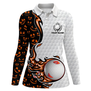 Halloween pattern orange golf ball Womens polo shirts custom halloween golf shirts, gifts for golfer NQS8091