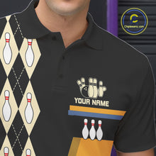 Load image into Gallery viewer, Black and Yellow Retro Bowling Polo, Quarter Zip shirt for Men Custom vintage team bowling jersey NQS10707
