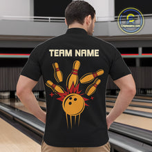 Load image into Gallery viewer, Black and Yellow Retro Bowling Polo, Quarter Zip shirt for Men Custom vintage team bowling jersey NQS10707