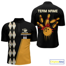 Load image into Gallery viewer, Black and Yellow Retro Bowling Polo, Quarter Zip shirt for Men Custom vintage team bowling jersey NQS10707