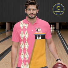 Load image into Gallery viewer, Pink and Yellow Retro Bowling Polo, Quarter Zip shirt for Men Custom vintage team bowling jersey NQS10708