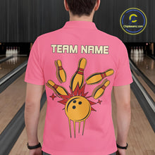 Load image into Gallery viewer, Pink and Yellow Retro Bowling Polo, Quarter Zip shirt for Men Custom vintage team bowling jersey NQS10708