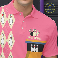Load image into Gallery viewer, Pink and Yellow Retro Bowling Polo, Quarter Zip shirt for Men Custom vintage team bowling jersey NQS10708