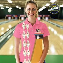 Load image into Gallery viewer, Pink and Yellow Retro Bowling Polo, Quarter Zip shirt for Women Custom vintage team bowling jersey NQS10708