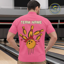 Load image into Gallery viewer, Pink and Yellow Retro Bowling Polo, Quarter Zip shirt for Men Custom vintage team bowling jersey NQS10708