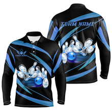 Load image into Gallery viewer, Personalized Black And Blue Bowling Shirts For Men, Custom Team Bowling League Jerseys NQS9229