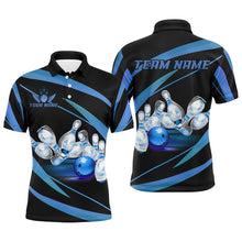 Load image into Gallery viewer, Personalized Black And Blue Bowling Shirts For Men, Custom Team Bowling League Jerseys NQS9229