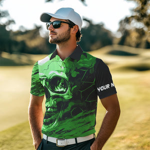 Black and Green Skull Golf Custom Men golf polo shirts, personalized golf tournament jerseys for team NQS9585