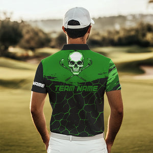 Black and Green Skull Golf Custom Men golf polo shirts, personalized golf tournament jerseys for team NQS9585