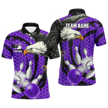 Load image into Gallery viewer, Eagle bowling ball and pins Purple camo custom Men Bowling Polo Shirts, team mens bowling jersey NQS7515