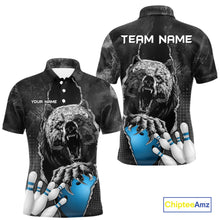 Load image into Gallery viewer, Blue and Black Bear grunge Custom Men Bowling Polo, Quarter Zip Shirts Bowling Team Jerseys Outfits NQS10166