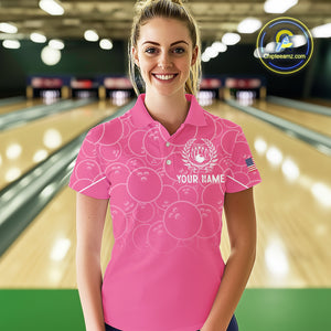 Pink bowling camo Womens bowling shirts Custom American flag patriotic bowling team league jerseys NQS10714