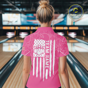 Pink bowling camo Womens bowling shirts Custom American flag patriotic bowling team league jerseys NQS10714