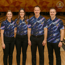 Load image into Gallery viewer, Blue and Purple watercolor Tiger Bowling Polo, Quarter Zip Shirt For Men Custom bowling Team outfit NQS11308