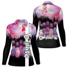 Load image into Gallery viewer, Black and Pink watercolor Bowling Polo, Quarter Zip Shirts For Women Custom Bowling Jersey Team Outfit NQS9593