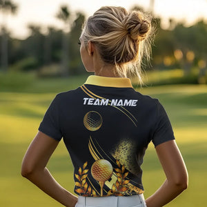 Black and Gold Women Golf polo shirts custom golf apparel team jerseys, personalized golf gifts NQS9594