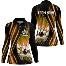 Load image into Gallery viewer, Orange and black light Women Polo, 1/4 Quarter Zip Shirt Custom bowling team jerseys, gift for bowlers NQS8097