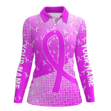 Load image into Gallery viewer, Purple ribbons pattern Custom Bowing Shirts For Women, Breast Cancer Awareness team bowling jerseys NQS8105