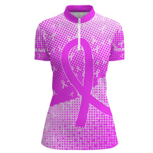 Load image into Gallery viewer, Purple ribbons pattern Custom Bowing Shirts For Women, Breast Cancer Awareness team bowling jerseys NQS8105