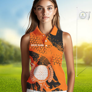 Black & Orange Turkey golf Sleeveless golf polo shirts custom Thanksgiving golf shirt for Ladies NQS10722