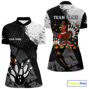 Black and white Women bowling shirts Custom retro Turkey bowling Thanksgiving bowling team jersey NQS10723