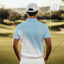 Load image into Gallery viewer, Light Blue and White Golf polo golf shirt for men Custom men's golf outfit, unique golf gifts NQS11112