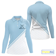 Load image into Gallery viewer, Light Blue and White Golf polo golf shirt for Women Custom ladies's golf outfit, unique golf gifts NQS11112