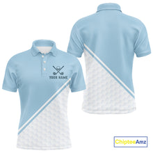 Load image into Gallery viewer, Light Blue and White Golf polo golf shirt for men Custom men's golf outfit, unique golf gifts NQS11112