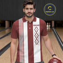 Load image into Gallery viewer, Red and White retro Argyle Flame bowling Men Polo, 1/4 Quarter Zip Shirts Custom bowling team jerseys NQS11313