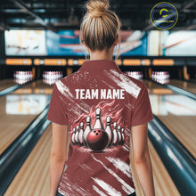 Load image into Gallery viewer, Red and White retro Argyle Flame bowling Women Polo, 1/4 Quarter Zip Shirt Custom bowling team jersey NQS11313