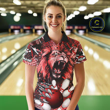 Load image into Gallery viewer, Red Camo Lion roar Bowling Polo, Quarter Zip Shirts for Women Custom Lion Bowling Team jerseys NQS11523