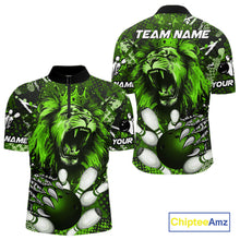 Load image into Gallery viewer, Green Camo Lion roar Bowling Polo, Quarter Zip Shirts for Men Custom Lion Bowling Team jerseys NQS11524