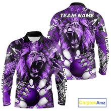 Load image into Gallery viewer, Purple Camo Lion roar Bowling Polo, Quarter Zip Shirts for Men Custom Lion Bowling Team jerseys NQS11525
