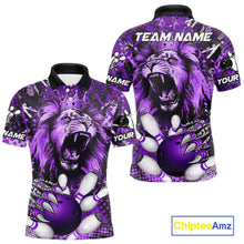 Load image into Gallery viewer, Purple Camo Lion roar Bowling Polo, Quarter Zip Shirts for Men Custom Lion Bowling Team jerseys NQS11525