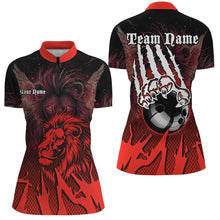 Load image into Gallery viewer, Black and Red Lion Bowling Polo, Quarter Zip Shirts For Women Custom Team Lion Bowling Jerseys NQS9598