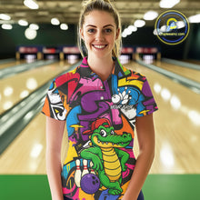 Load image into Gallery viewer, Funny Colorful Graffiti Pattern Alligator Bowling shirts for Women Custom Team bowling league jersey NQS10733