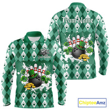 Load image into Gallery viewer, Argyle pattern St Patrick Green Bowling Polo, 1/4 zip shirts for Men Custom team bowling jerseys NQS11535